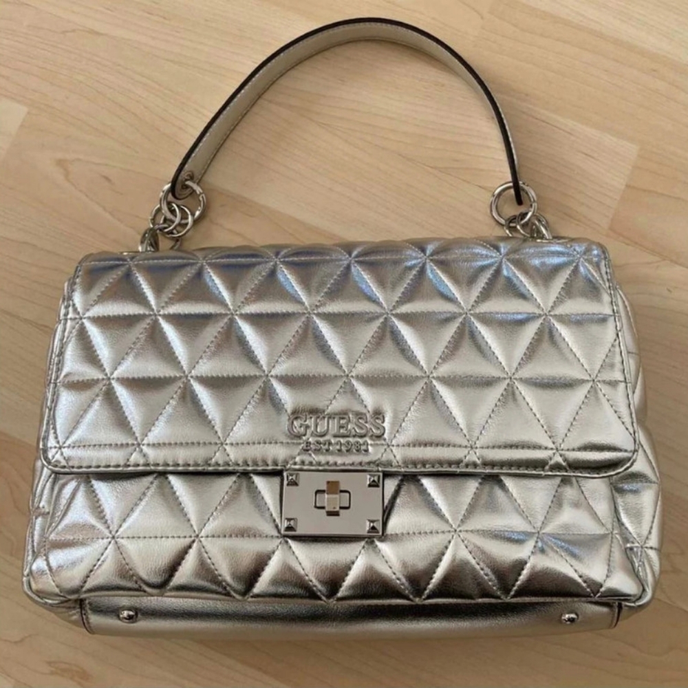 Guess Silver Quilted Handbag